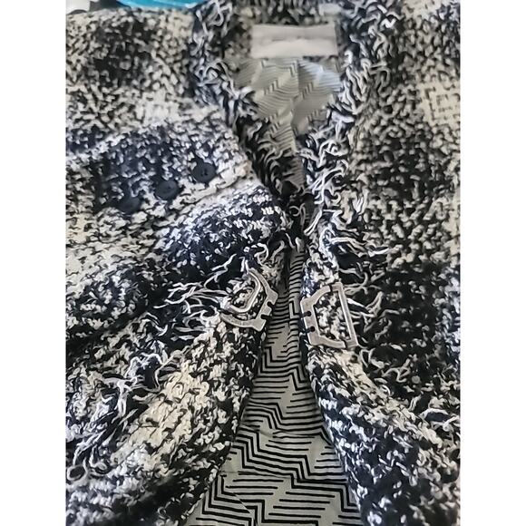 Carol Anderson by Invitation Blazer Jacket Sz 10 Black White Plaid Tweed Fringe - Picture 10 of 16